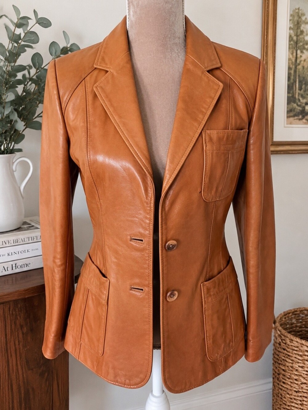 Vintage Wilson ~ Genuine Leather Blazer Jacket Brown Tan Size 12